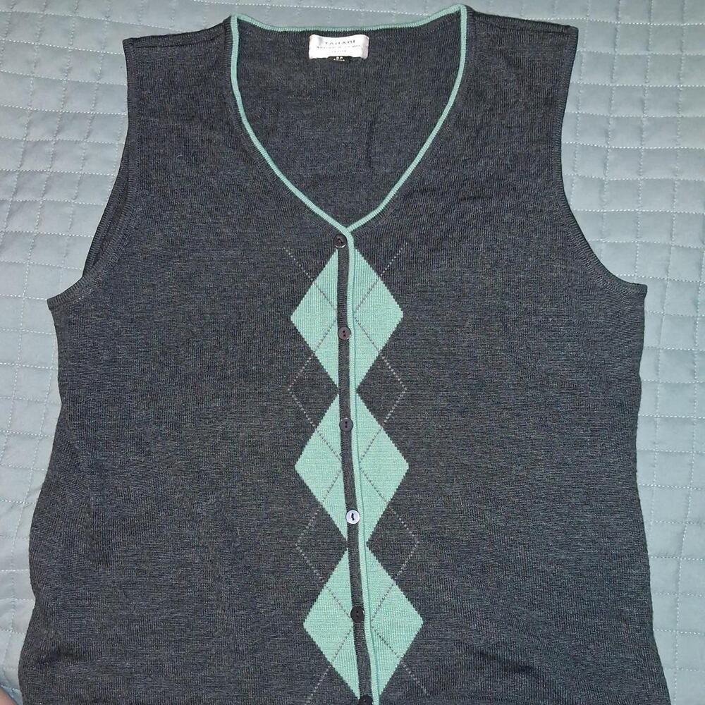 💚 Vintage Tahari Vintage Argyle Sweater Vest Size 8P 💚